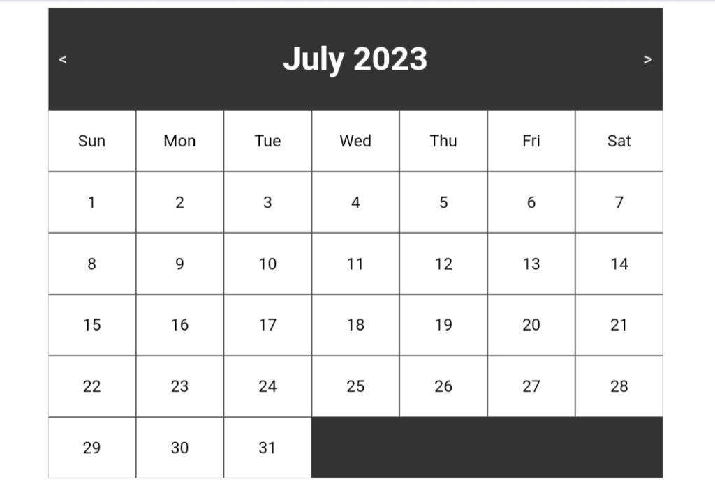 Simple html and css calendar
