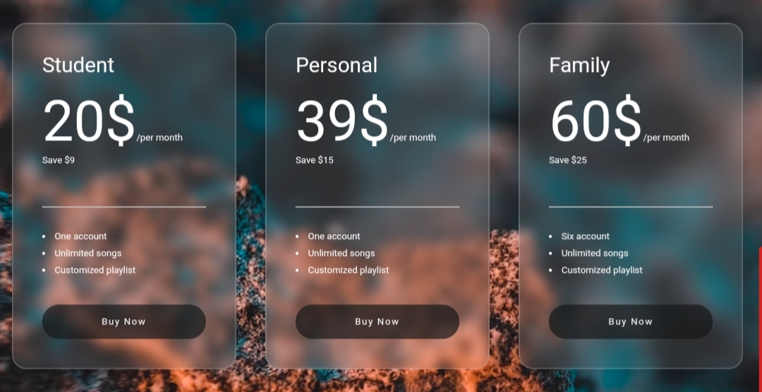 Glassmorphiam Responsive Pricing Table UI